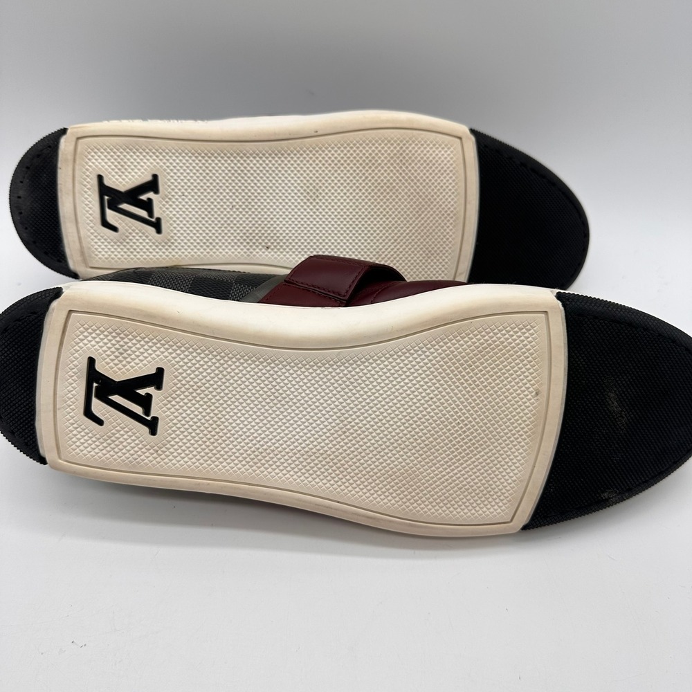Louis Vuitton Damier Graphite Burgundy Leather Strap Sneakers Mens Low Top 9.5 - Picture 12 of 16